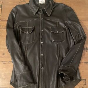 Barney’s | Distressed Leather Shirt Jacket | M